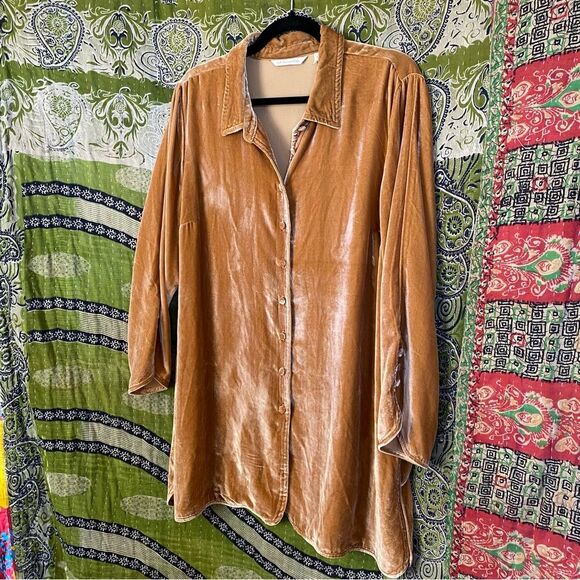 Soft Surroundings Topaz Icon Silk Blend Velvet Poets Blouse Size Large - Picture 8 of 16